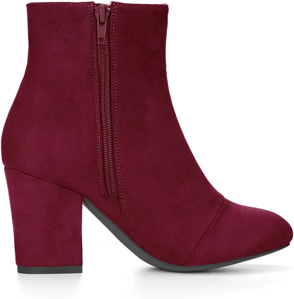 Allegra K Women's Round Toe Chunky Heel Ankle Boots