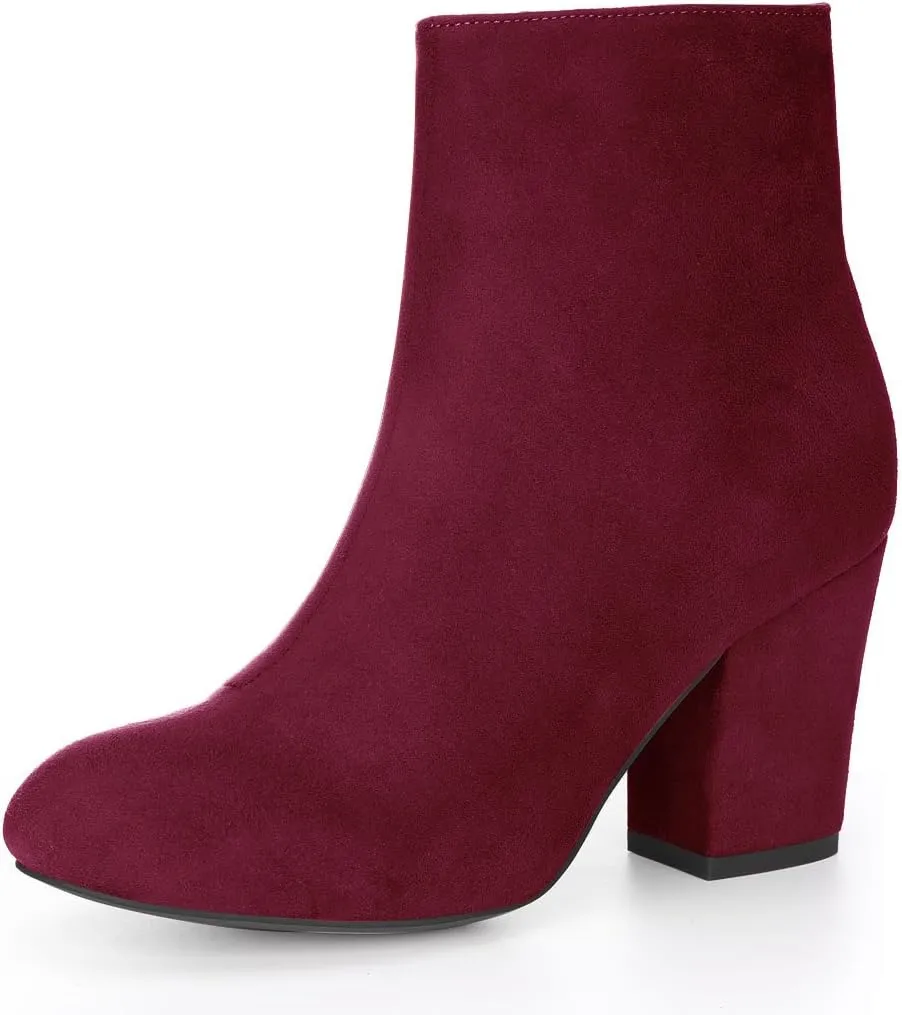 Allegra K Women's Round Toe Chunky Heel Ankle Boots