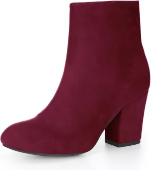 Allegra K Women's Round Toe Chunky Heel Ankle Boots