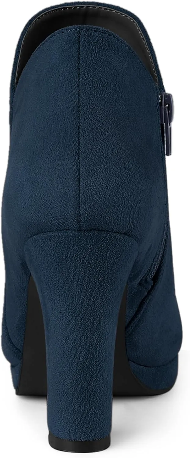 Allegra K Women's Round Toe Chunky Heeled Ankle Heel Boots