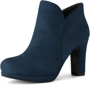 Allegra K Women's Round Toe Chunky Heeled Ankle Heel Boots