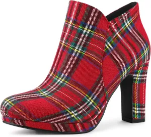 Allegra K Women's Round Toe Chunky Heeled Ankle Heel Boots