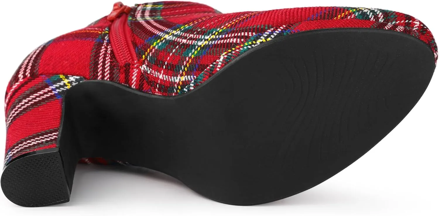 Allegra K Women's Round Toe Chunky Heeled Ankle Heel Boots