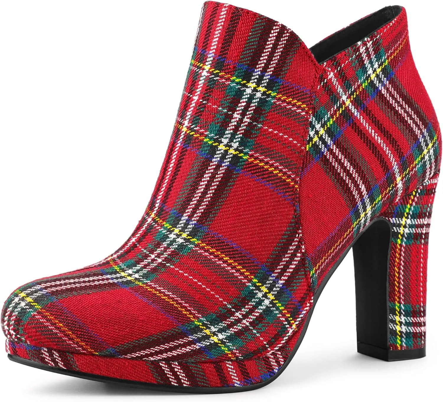Allegra K Women's Round Toe Chunky Heeled Ankle Heel Boots