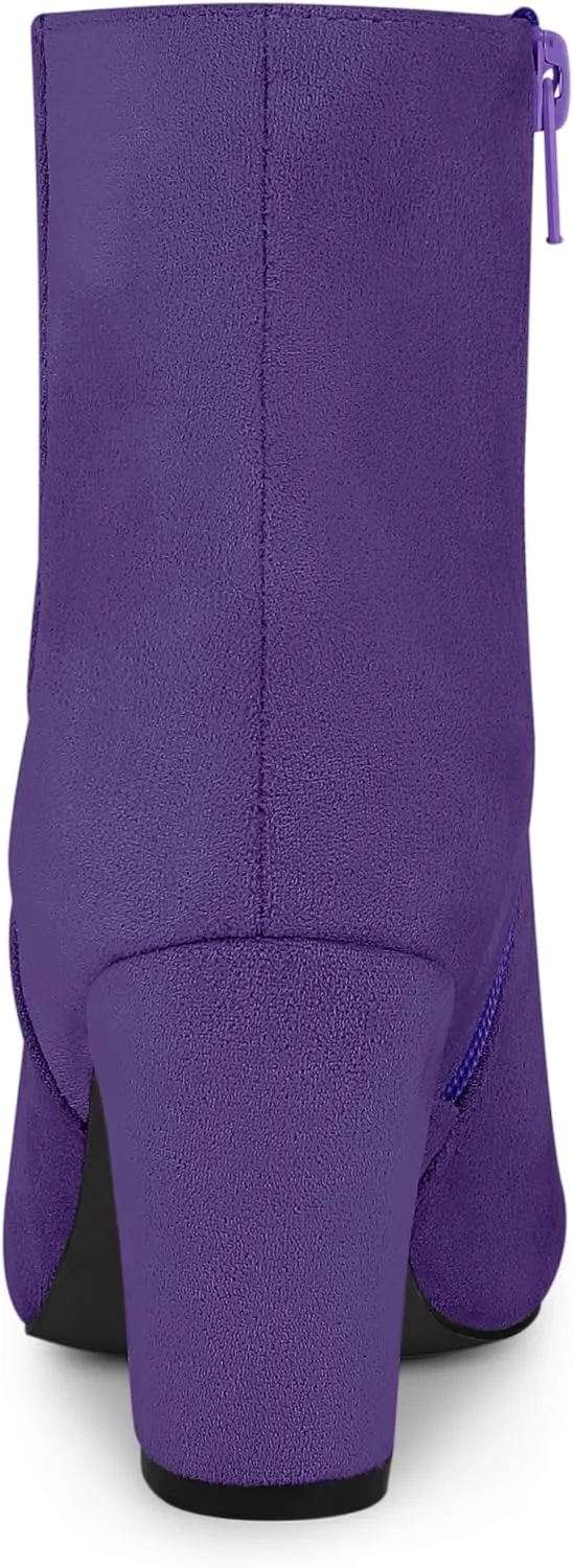 Allegra K Women's Round Toe Side Zip Chunky Heel Ankle Boots