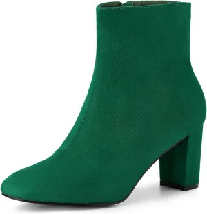 Allegra K Women's Round Toe Side Zip Chunky Heel Ankle Boots