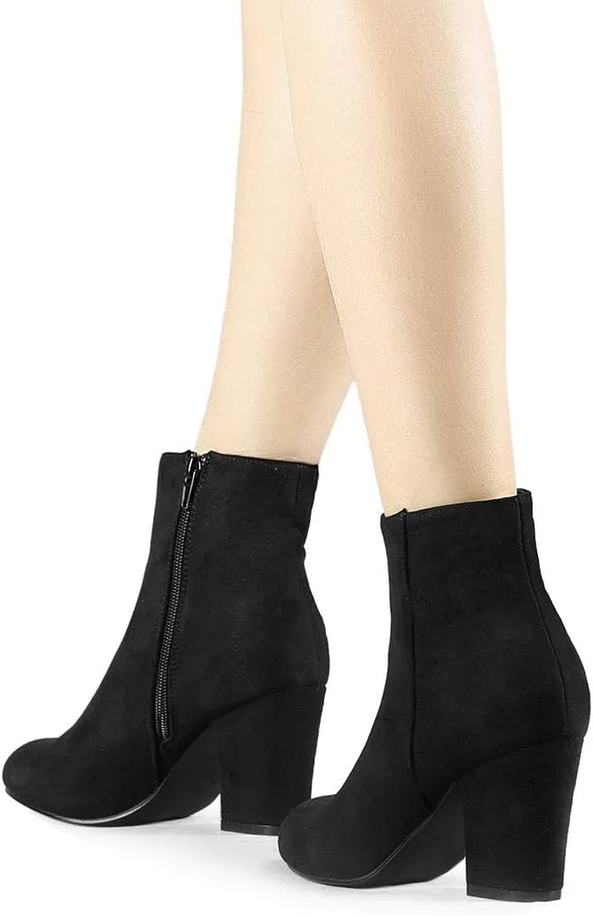 Allegra K Women's Round Toe Side Zip Chunky Heel Ankle Boots