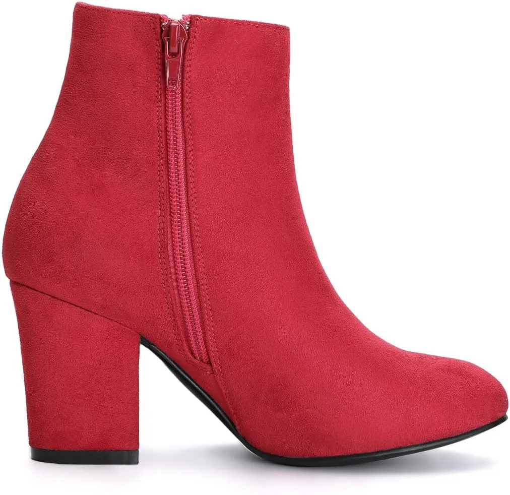 Allegra K Women's Round Toe Side Zip Chunky Heel Ankle Boots