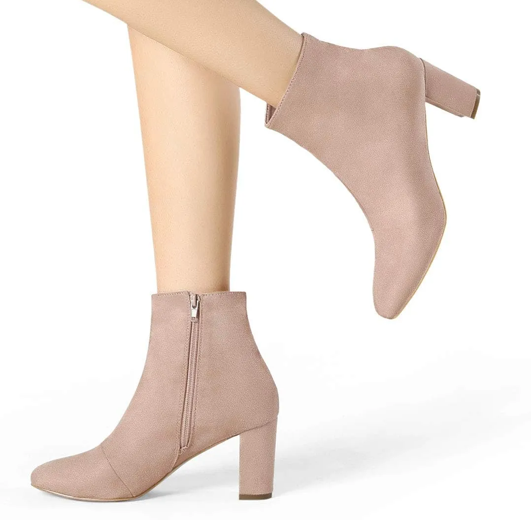Allegra K Women's Round Toe Side Zip Chunky Heel Ankle Boots