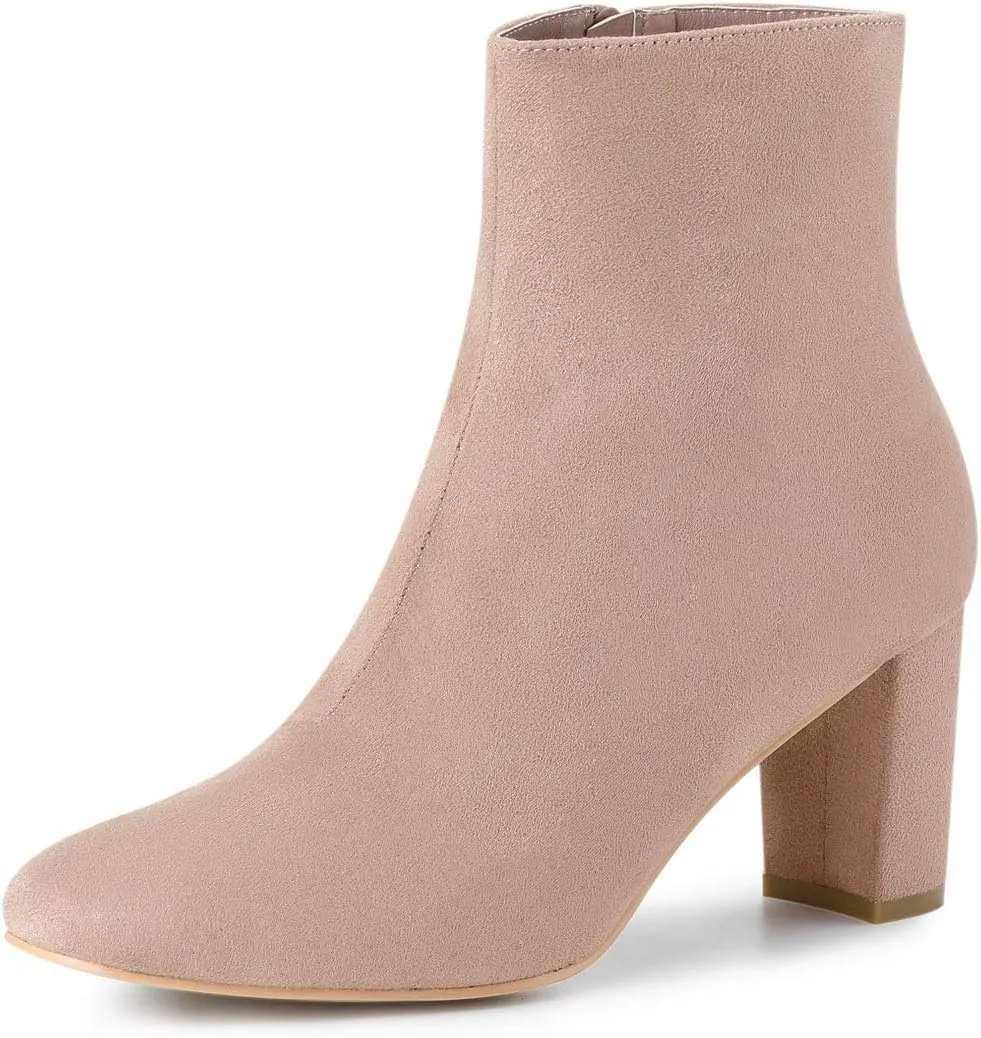 Allegra K Women's Round Toe Side Zip Chunky Heel Ankle Boots