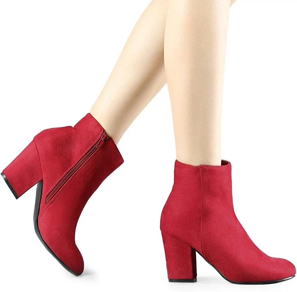 Allegra K Women's Round Toe Side Zip Chunky Heel Ankle Boots
