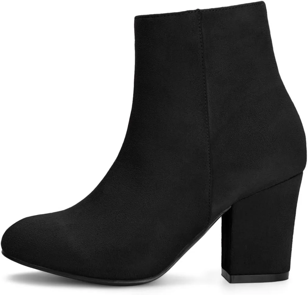 Allegra K Women's Round Toe Side Zip Chunky Heel Ankle Boots