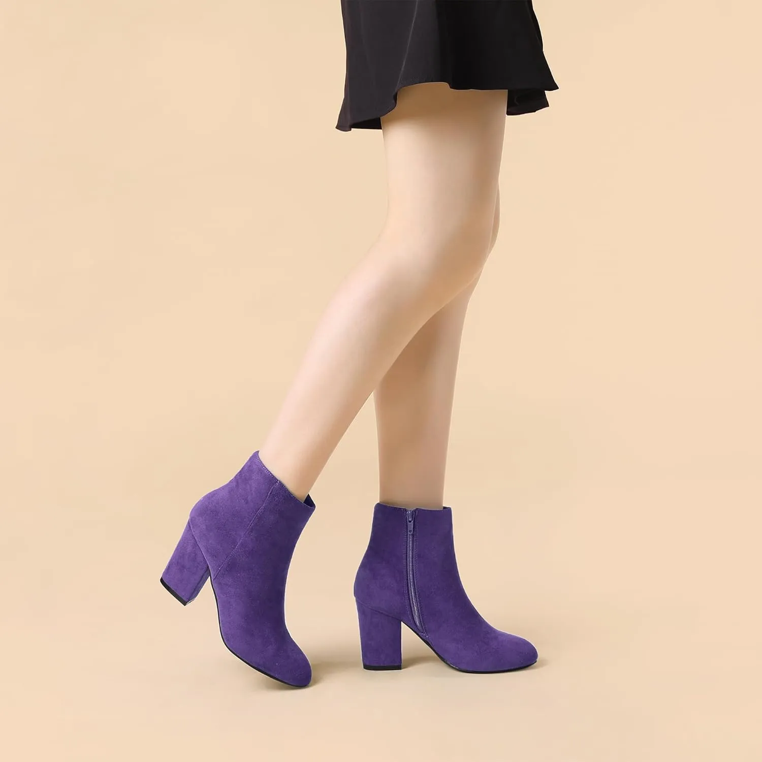 Allegra K Women's Round Toe Side Zip Chunky Heel Ankle Boots