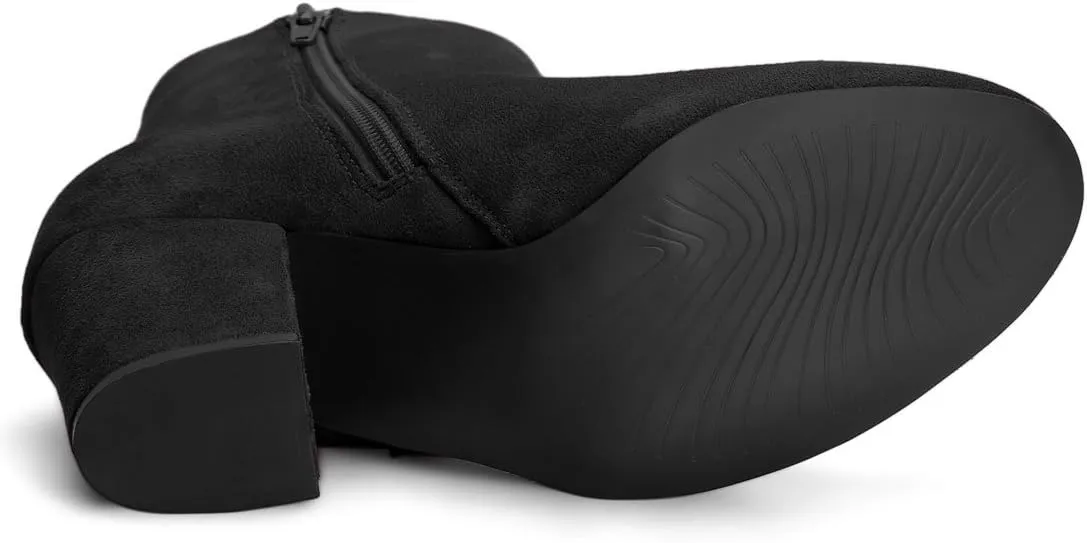 Allegra K Women's Round Toe Side Zip Chunky Heel Ankle Boots