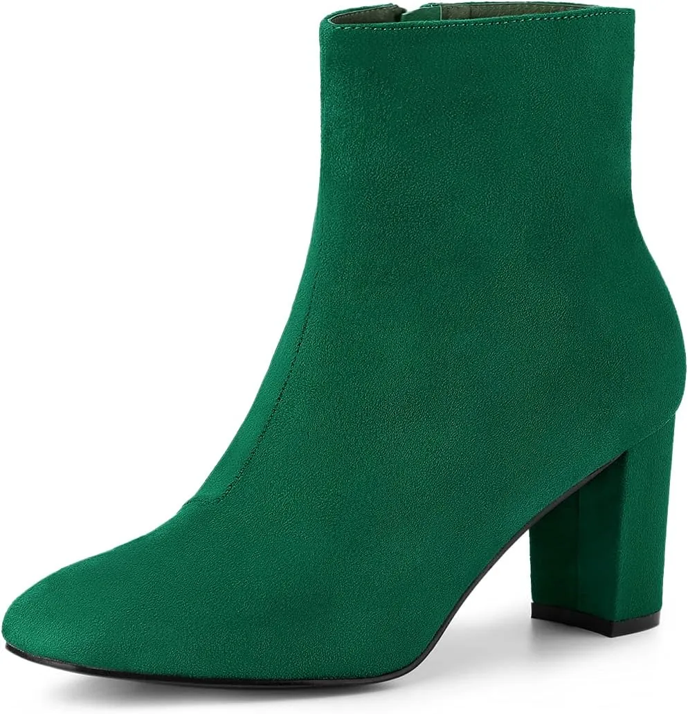 Allegra K Women's Round Toe Side Zip Chunky Heel Ankle Boots
