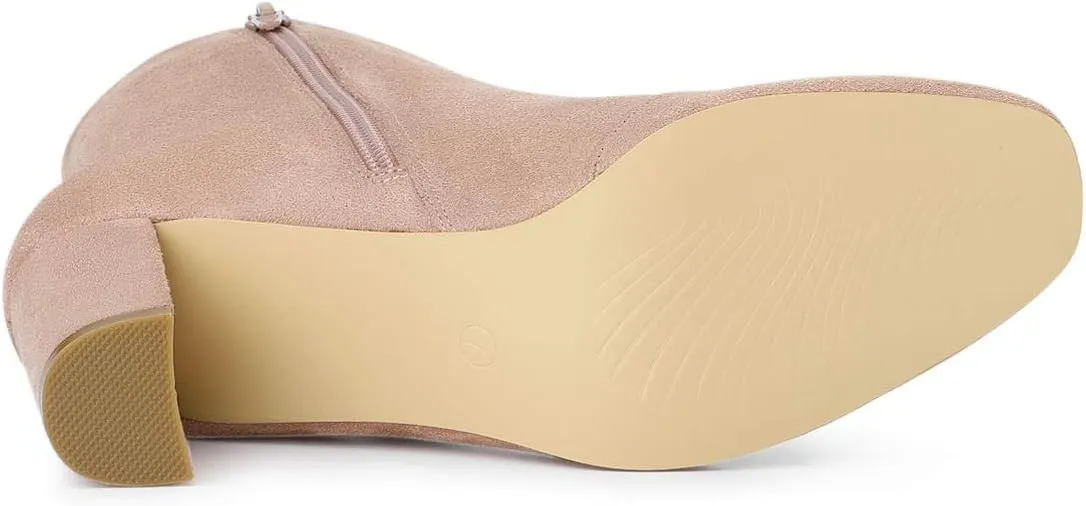 Allegra K Women's Round Toe Side Zip Chunky Heel Ankle Boots