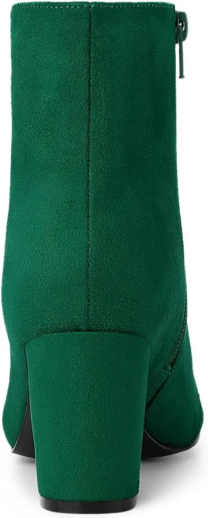 Allegra K Women's Round Toe Side Zip Chunky Heel Ankle Boots
