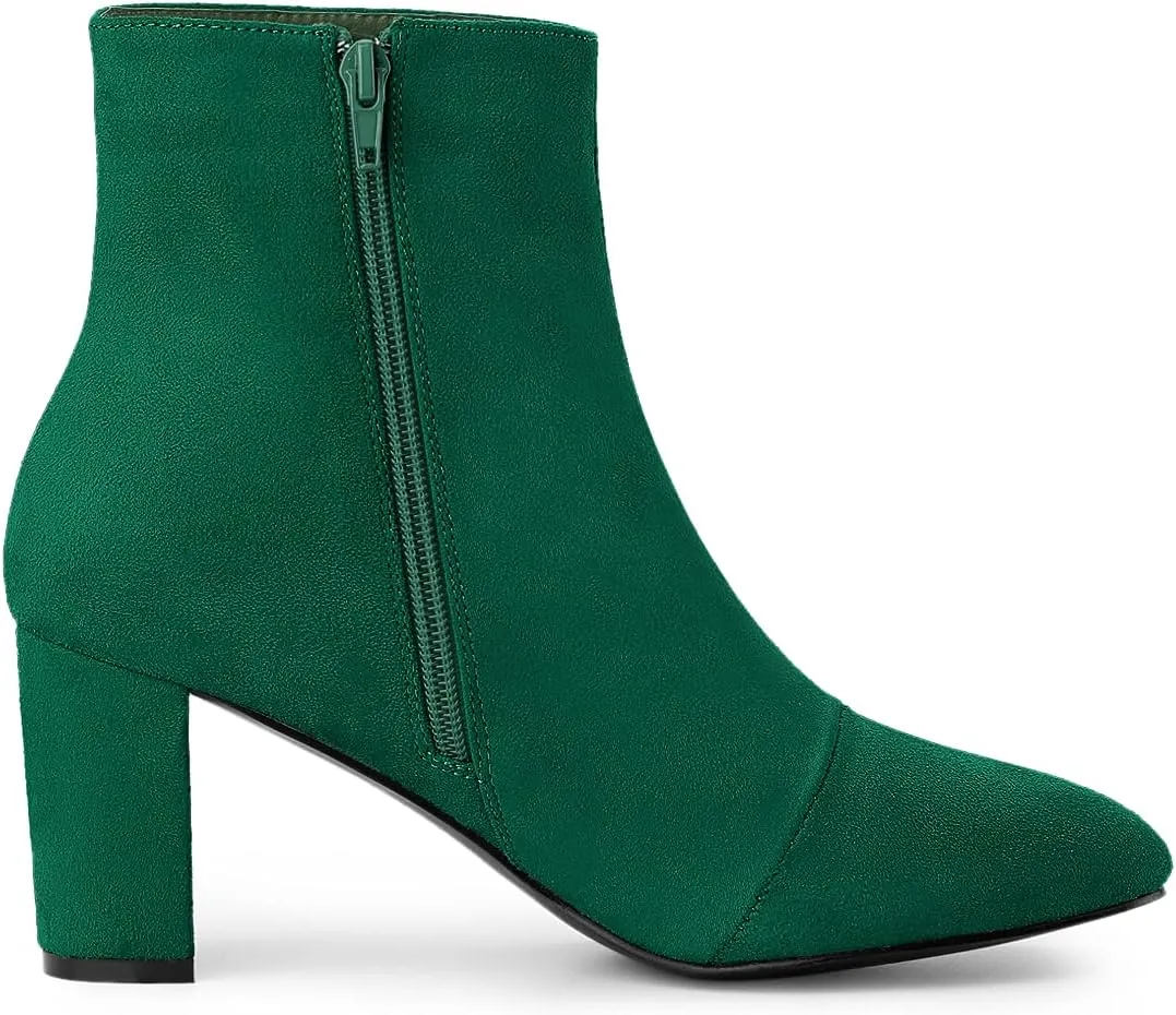 Allegra K Women's Round Toe Side Zip Chunky Heel Ankle Boots