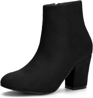 Allegra K Women's Round Toe Side Zip Chunky Heel Ankle Boots
