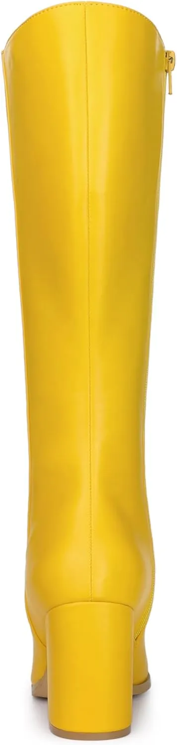 Allegra K Women's Round Toe Zip Block Heels Knee High Boots