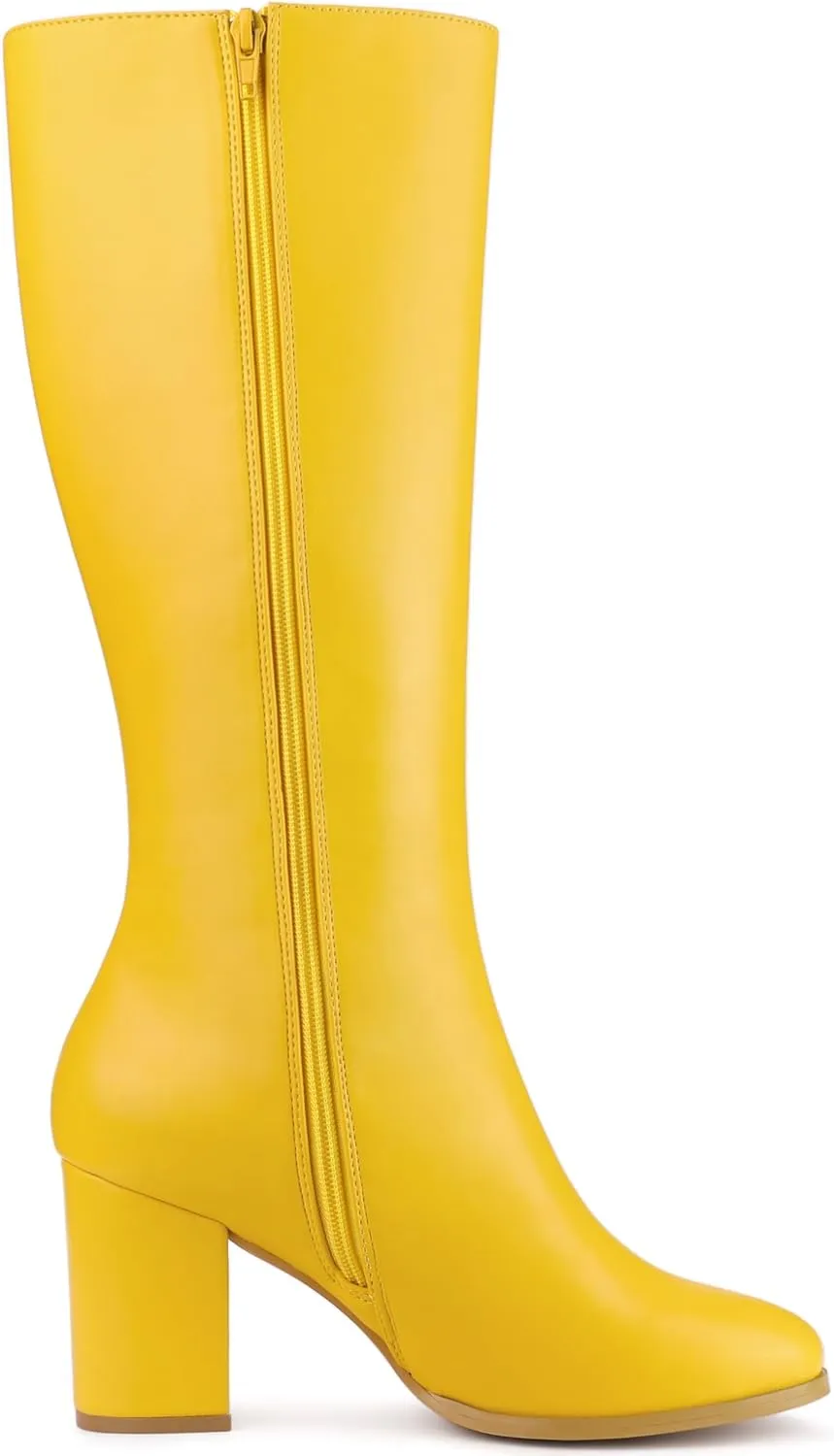 Allegra K Women's Round Toe Zip Block Heels Knee High Boots