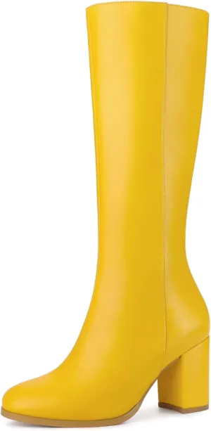 Allegra K Women's Round Toe Zip Block Heels Knee High Boots