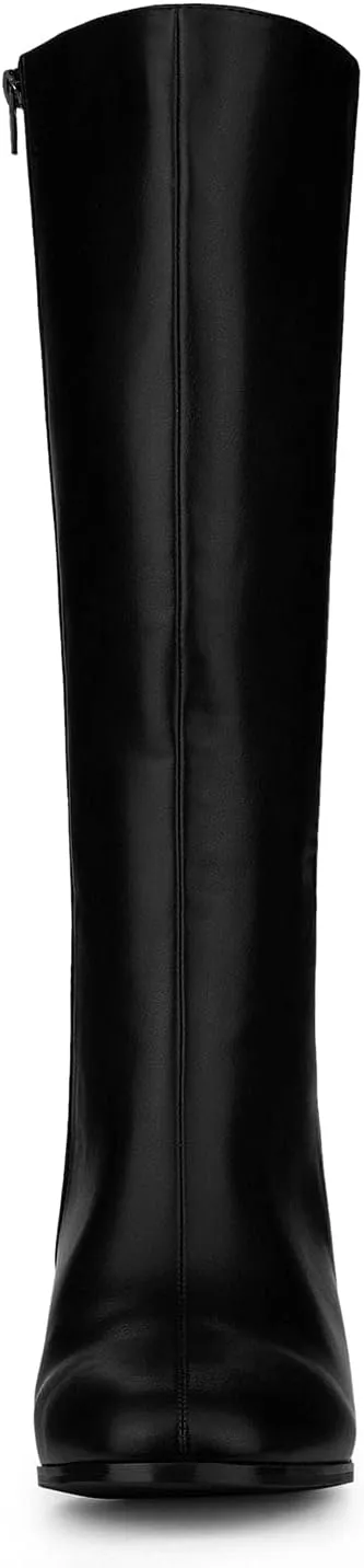 Allegra K Women's Round Toe Zip Block Heels Knee High Boots