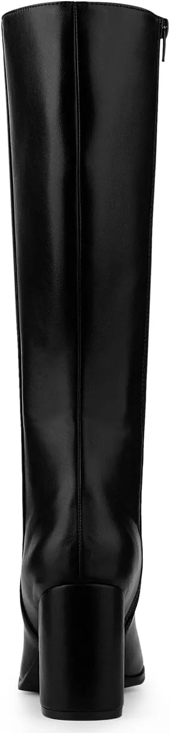 Allegra K Women's Round Toe Zip Block Heels Knee High Boots