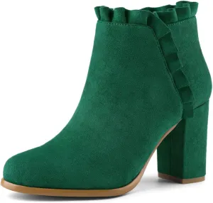 Allegra K Women's Ruffle Block Heel Ankle Boots