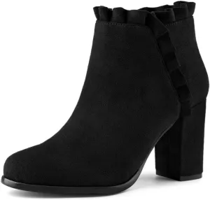 Allegra K Women's Ruffle Block Heel Ankle Boots