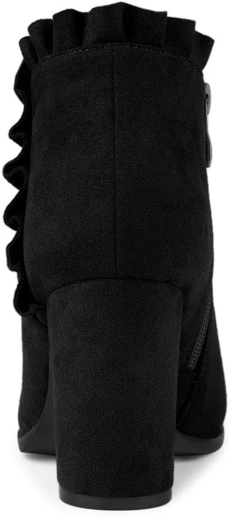 Allegra K Women's Ruffle Block Heel Ankle Boots