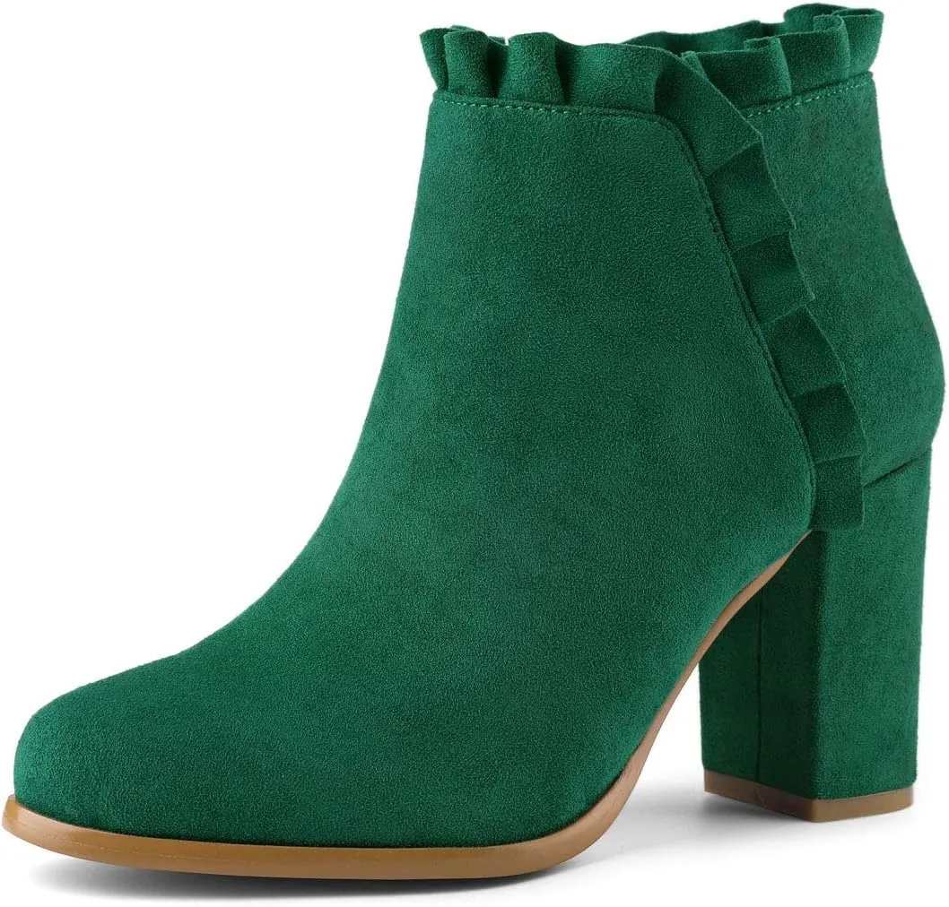 Allegra K Women's Ruffle Block Heel Ankle Boots
