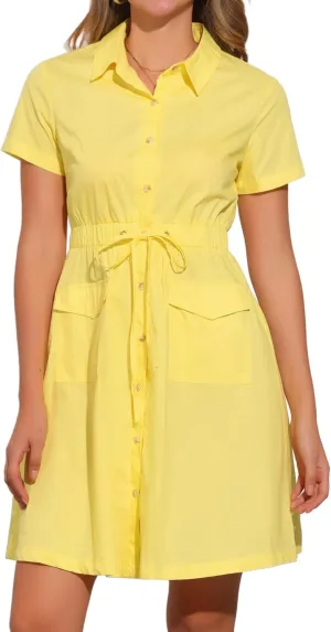 Allegra K Women's Safari Dresses Short Sleeve Cotton Button Down Collar Shirt Dress