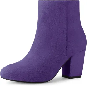 Allegra K Women's Side Zip Chunky Heel Ankle Boots Purple Ankle Boots 5.5 M US