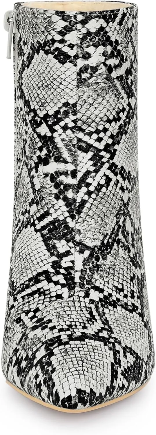 Allegra K Women's Snakeskin Printed Ankle Boots Pointed Toe Wedge Clear Heels Boots