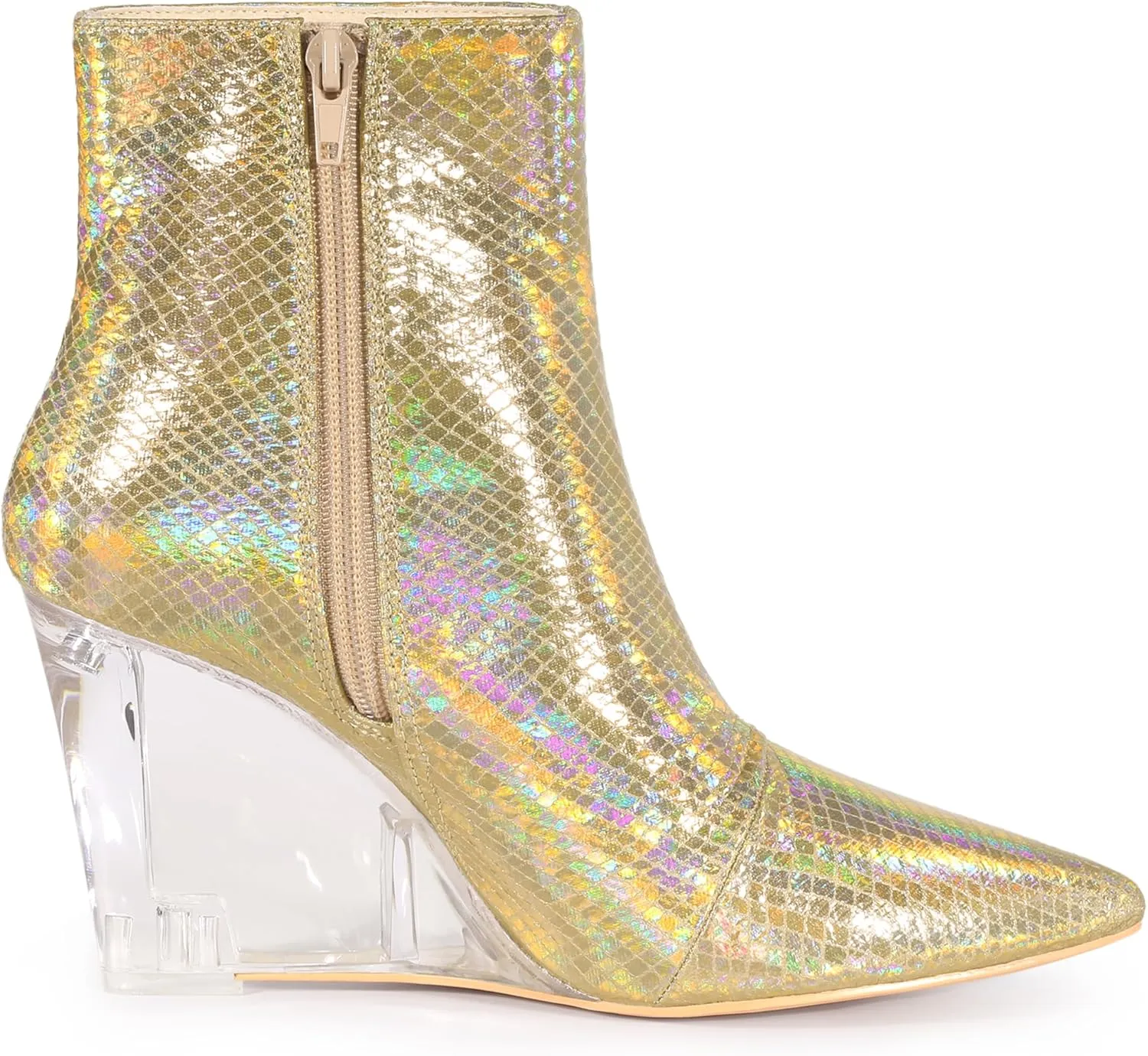 Allegra K Women's Snakeskin Printed Ankle Boots Pointed Toe Wedge Clear Heels Boots