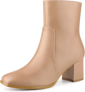Allegra K Women's Square Toe Side Zip Block Heel Ankle Boots