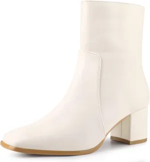 Allegra K Women's Square Toe Side Zip Block Heel Ankle Boots