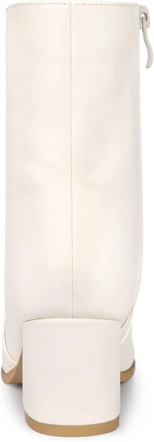 Allegra K Women's Square Toe Side Zip Block Heel Ankle Boots