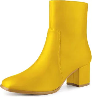 Allegra K Women's Square Toe Side Zip Block Heel Ankle Boots