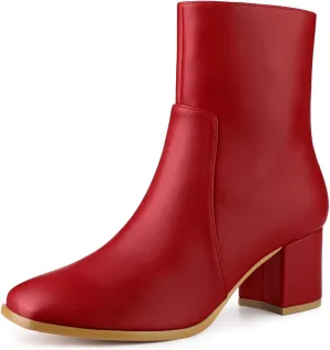Allegra K Women's Square Toe Side Zip Block Heel Ankle Boots