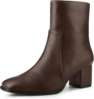 Allegra K Women's Square Toe Side Zip Block Heel Ankle Boots