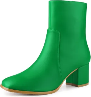 Allegra K Women's Square Toe Side Zip Block Heel Ankle Boots