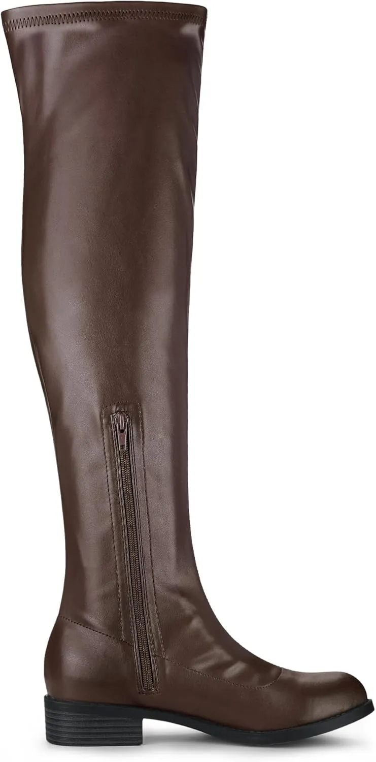 Allegra K Women's Thigh High Boots Low Block Heel Fashion Over the Knee High Boots