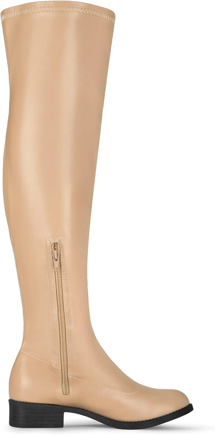 Allegra K Women's Thigh High Boots Low Block Heel Fashion Over the Knee High Boots