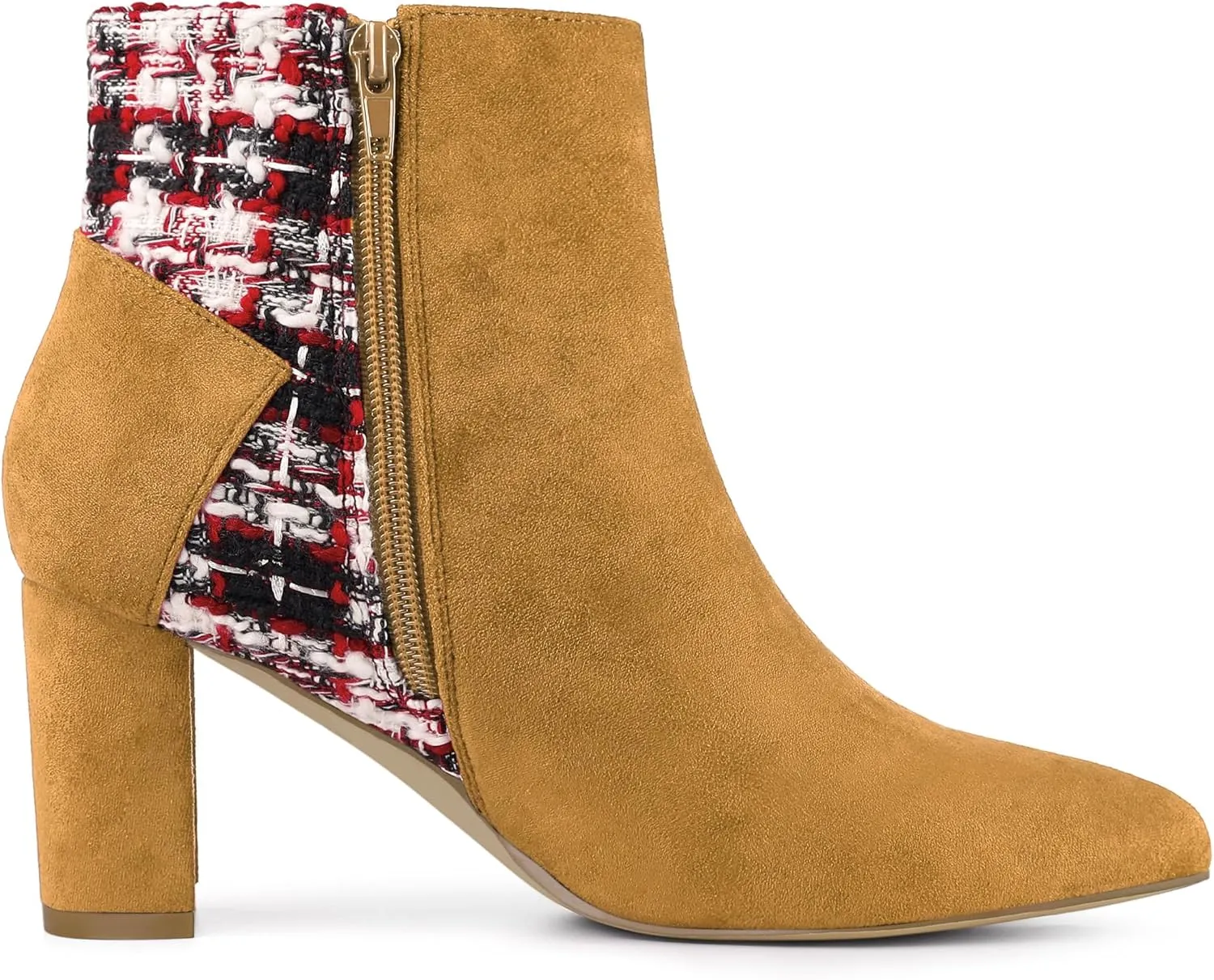 Allegra K Women's Tweed Plaid Heels Boot Bow Block Heels Ankle Boots