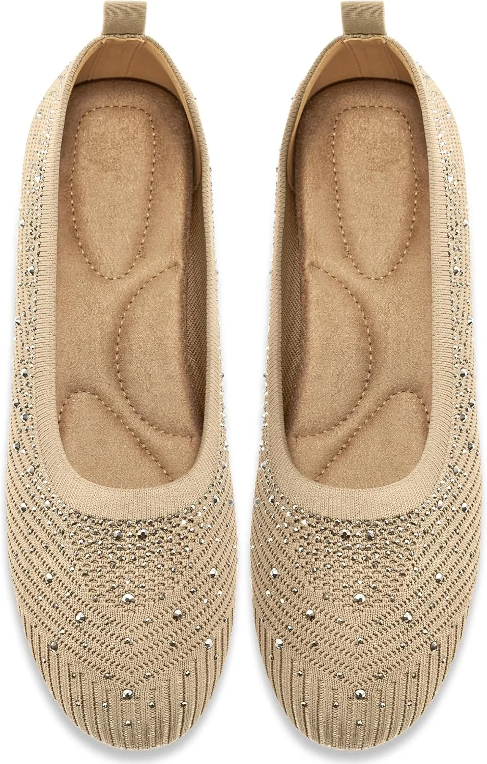 Almusen Ballets Flats for Women Dressy: Comfortable Soft Knit Work Flats Glitter Rhinestone Round Toe Casual Shoes for Office Wedding