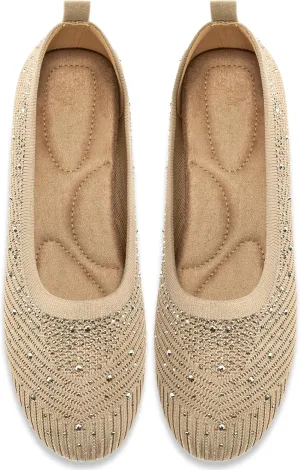 Almusen Ballets Flats for Women Dressy: Comfortable Soft Knit Work Flats Glitter Rhinestone Round Toe Casual Shoes for Office Wedding