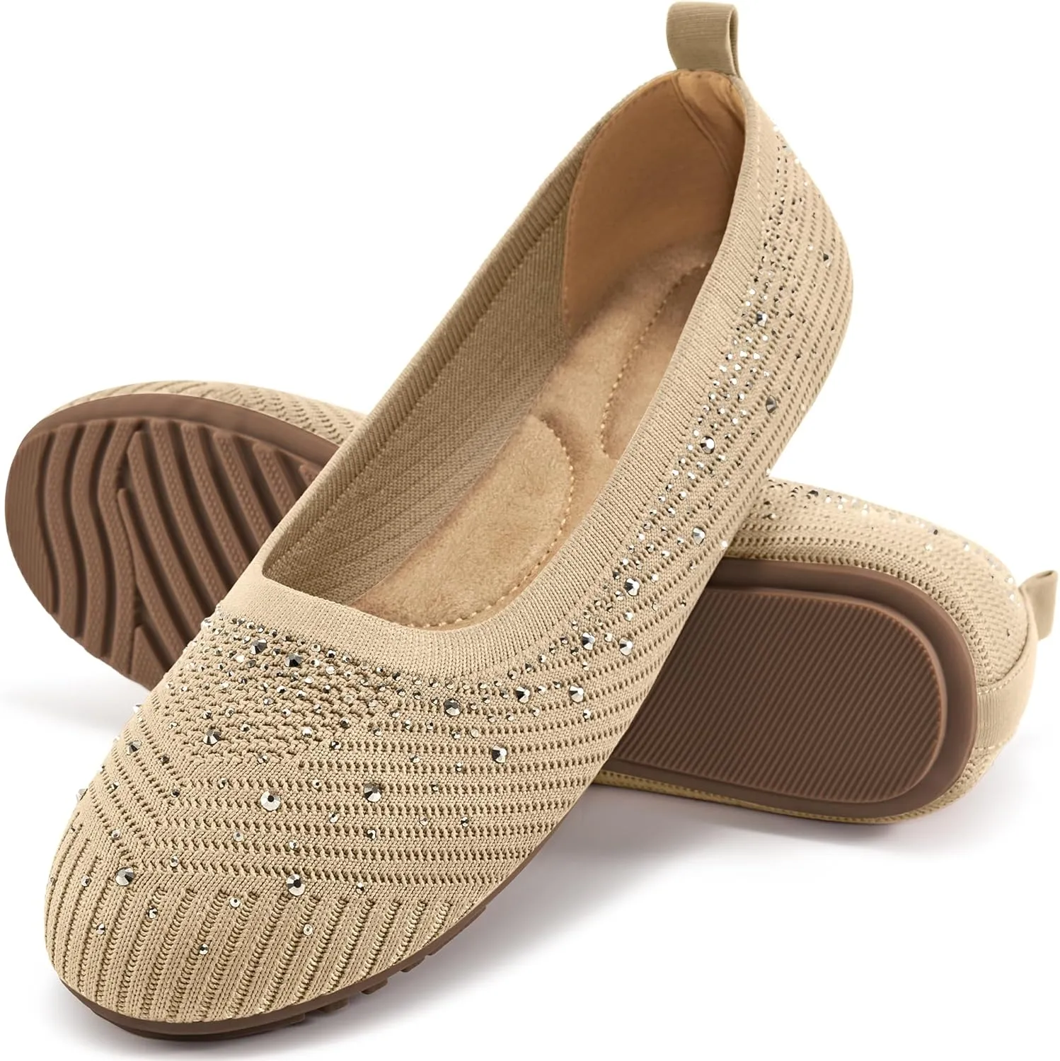 Almusen Ballets Flats for Women Dressy: Comfortable Soft Knit Work Flats Glitter Rhinestone Round Toe Casual Shoes for Office Wedding
