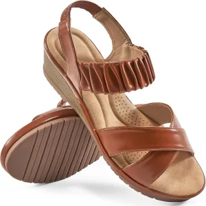 Almusen Womens Wedge Sandals Dressy: Comfortable Elastic Ankle Strap Summer Low Heel Work Sandals for Women Fashion Cross Band Wedding Shoes